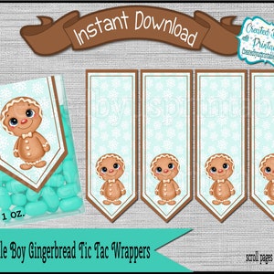 Boy Gingerbread mint labels Christmas candy gifts Candy Christmas favors party favors mint candy wrappers Digital Download Instant Download