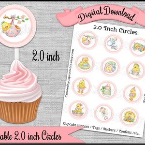 Baby Girl Duck cupcake toppers / tags Baby girl shower Party 2.0 inch circles Baby Duck cupcake picks Digital Diy printable INSTANT DOWNLOAD