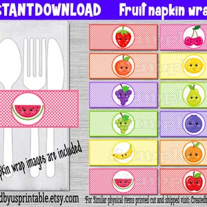INSTANT DOWNLOAD Fruit Napkin wraps Tutti fruitti Birthday Decorations Baby shower napkin band Paper napkin ring holder Digital Download Diy