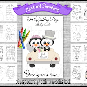 INSTANT DOWNLOAD Wedding Coloring Book Children&#39;s Activity Book 16 Pages Wedding Table Activities Kids Reception Favors Digital and Print