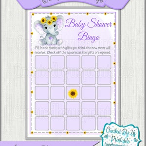 Elephant Baby Shower Game Printable Girl Elephant Baby Bingo Game Cards ...