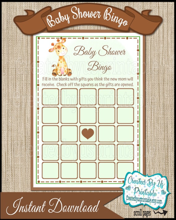 Giraffe Baby Shower Game Boy Giraffe Bingo Game Card Green - Etsy