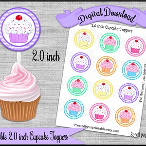 Cupcake birthday party Girl Party Cupcake toppers  2.0 inch cupcake picks Cupcake Party Decorations Digital Diy printable INSTANT DOWNLOAD