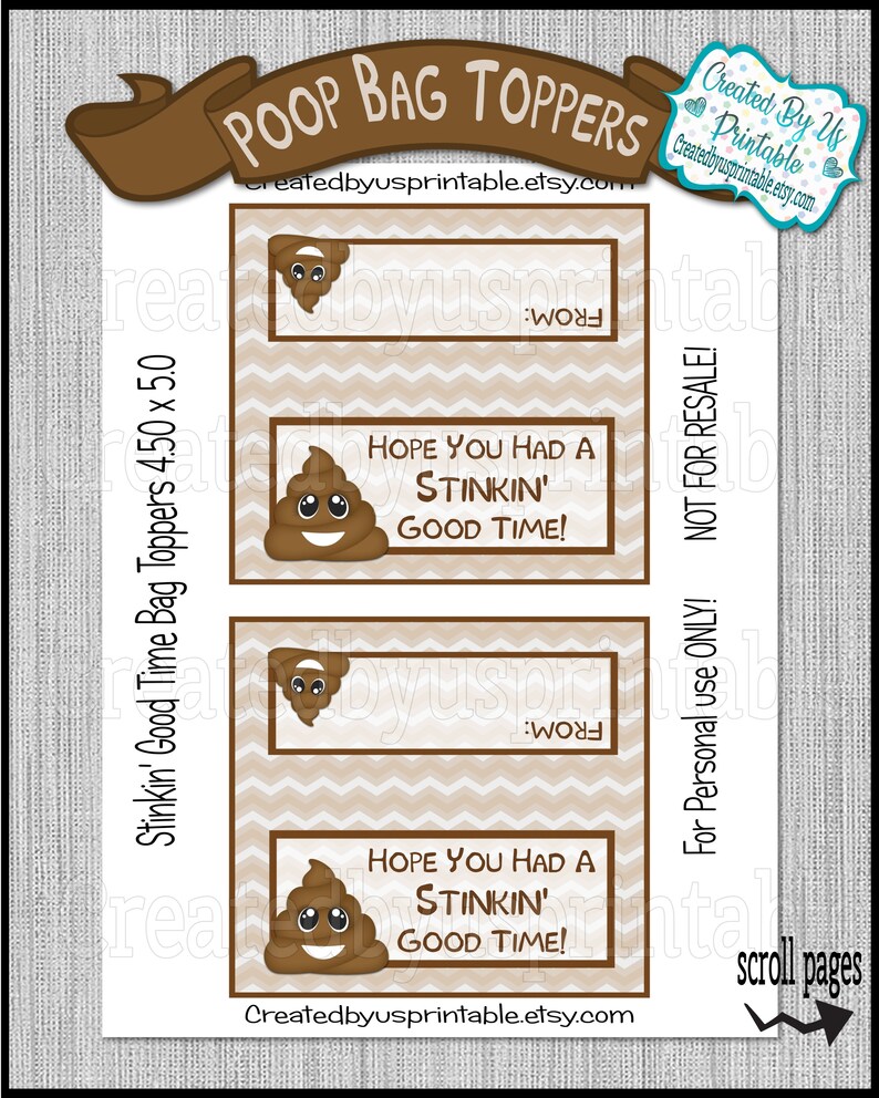 Poop Emoji Bag Toppers Poop Emoji Birthday Party Treat Toppers Etsy