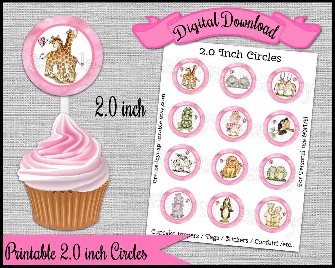 Noah's Ark Cupcake Toppers / Tags Girl Twins Baby Shower Party 2.0 Inch ...