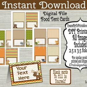 INSTANT DOWNLOAD Woodland food tent card EDITABLE Baby Wilderness place card Woodland Baby Shower Table food card Digital Download Diy