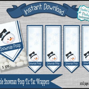 Snowman Poop mint labels Christmas mint candy gifts party favors Winter mint wrappers Christmas favors Digital Download Instant Download