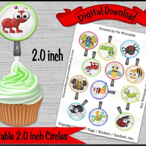 Insect cupcake toppers Bug birthday party Party 2.0 inch cupcake pick Dirt and Bugs Party Bug cupcake Digital Diy printable INSTANT DOWNLOAD