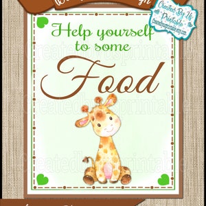 Baby Shower Food sign Green Giraffe Baby Boy shower Food sign Green Giraffe Food Bar sign jungle safari food bar sign PRINTABLE sign BBGG1