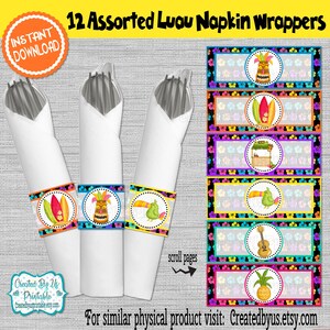 Luau Napkin wraps Birthday Decorations Hawaiian Baby shower napkin bands Paper napkin ring holders Digital Download Diy INSTANT DOWNLOAD