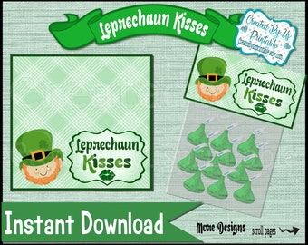 Leprechaun besa los toppers de bolsos Leprechaun Treat bag toppers El día de San Patricio favorece los toppers imprimibles de St. Patricks Descarga digital instantánea