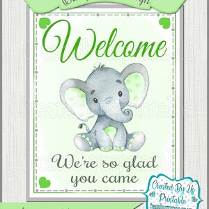 Baby Shower Welcome sign Green elephant Baby Boy shower welcome sign Green elephant welcome sign little peanut PRINTABLE sign Digital BBGE1