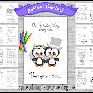 INSTANT DOWNLOAD Wedding Coloring Book Children&#39;s Activity Book 16 Pages Wedding Table Activities Kids Reception Favors Digital and Print