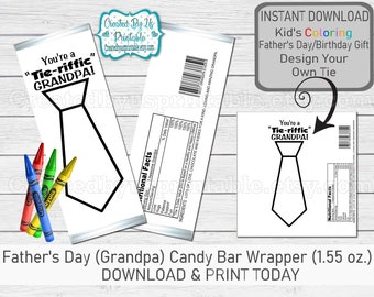 Father's Day Candy Bar Wrapper: Kids Coloring Page (Digital Download) Gift from child, Fits 1.55 oz chocolate bar