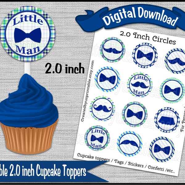 Lil man Birthday Party Little man cupcake topper mustache and bow tie Baby Shower Cupcake pick 2 inch Digital Diy printable INSTANT DOWNLOAD