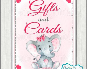 Baby Shower Gifts and cards sign Pink elephant Baby Girl shower cards gifts sign Pink elephant sign little peanut PRINTABLE sign BGPBE1