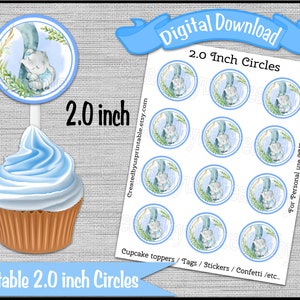 Mommy and Baby Elephant cupcake toppers Baby boy elephant baby shower 2.0 inch Elephant circle picks Digital printable INSTANT DOWNLOAD
