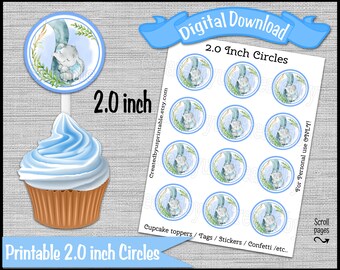 Mommy and Baby Elephant cupcake toppers Baby boy elephant baby shower 2.0 inch Elephant circle picks Digital printable INSTANT DOWNLOAD