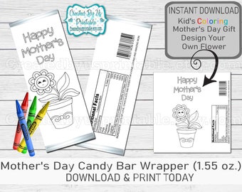 Regalo del Día de la Madre de los niños Envoltorio de barra de caramelo del Día de la Madre Idea de regalo para mamá Envoltorios de barra de caramelo Envoltorio de barra de chocolate de 1.55 oz Presente Digital
