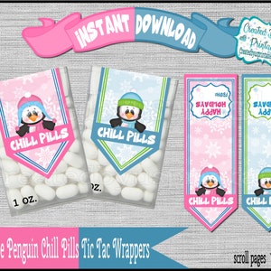 Penguin Chill Pills Mint labels Christmas Mint candy gifts party favors Christmas favors mint wrappers Digital Download Instant Download DIY