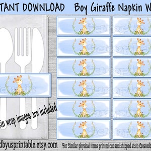 INSTANT DOWNLOAD Baby boy Giraffe Napkin wraps Watercolor Giraffe Baby shower napkin bands Paper napkin ring holders Digital Download Diy