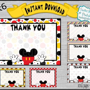 SOFORTIGER DOWNLOAD 4x6 Mickey Mouse Danke-Karte Geburtstagsparty Mickey Baby-Dusche danke Printable Blanko Dankeschön-Karte Digital Download