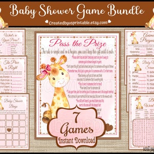 Giraffe Baby Shower Games Printable Game Bundle package Baby Giraffe shower Games bundle Pink Giraffe Girl Baby Shower Games Digital DIY