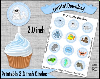 Under the Sea cupcake topper Ocean Beach Baby boy shower Party 2.0 inch Nautical Ocean Birthday picks Digital Diy printable INSTANT DOWNLOAD