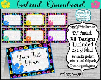 Luau food tent cards Hawaiian Table place cards EDITABLE Hibiscus Table decorations Party Favors Luau Decorations Printable INSTANT DOWNLOAD