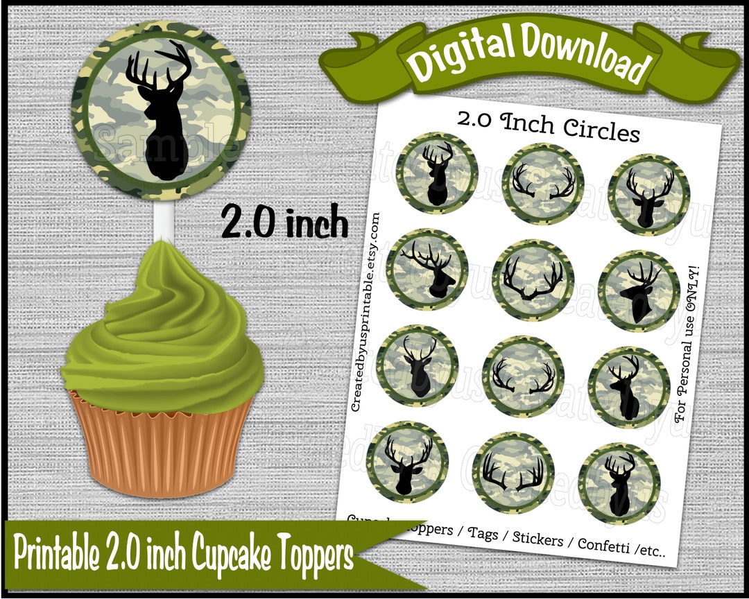 Deer Camouflage Cupcake Toppers Hunter Birthday Party Cup Cake Picks 2 ...