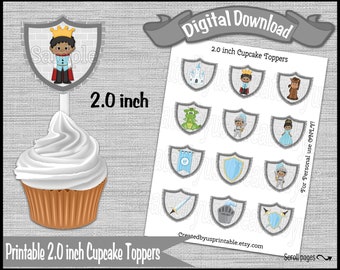 Medieval cupcake toppers Medieval Kinght birthday Party 2.0 inch cupcake picks Baby shower cake Digital Diy printable INSTANT DOWNLOAD AA