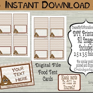 INSTANT DOWNLOAD Poop food tent card EDITABLE Holy Crap You're Old place card Over the Hill Table food cards Poop emoji Digital Download Diy