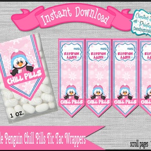 Chill Pills mint labels Christmas mint candy gifts party favors Penguin mint wrappers Christmas favors Digital Download Instant Download DIY