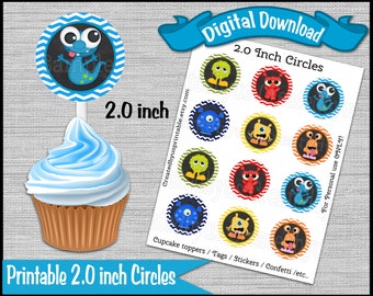 Monster Birthday Party Lil monster cupcake toppers etiquetas Monster baby Shower party cupcake pick 2 pulgadas Digital Diy imprimible INSTANT DOWNLOAD