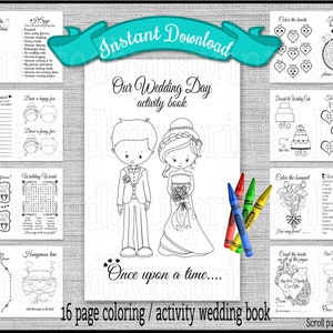 INSTANT DOWNLOAD Wedding Coloring Book Children&#39;s Activity Book 16 Pages Wedding Table Activities Kids Reception Favors Digital and Print