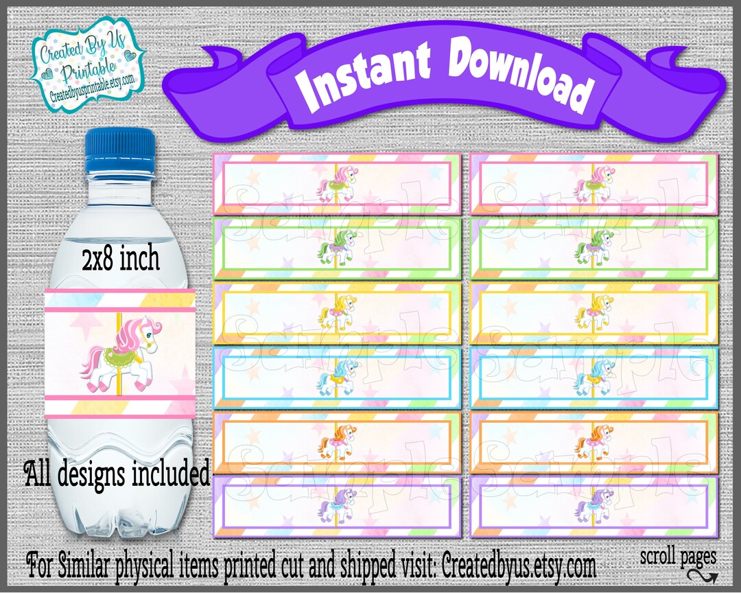 INSTANT DOWNLOAD Carousel Water Bottle Labels Carousel Birthday ...