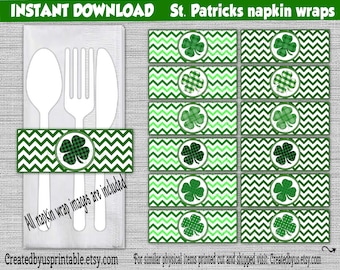 DESCARGA INSTANTÁNEA St Patricks Envolturas de servilleta Decoración de cumpleaños Marzo Baby shower servilletero banda Soporte de servilletero de papel Soporte de servilleta Digital Descargar Diy