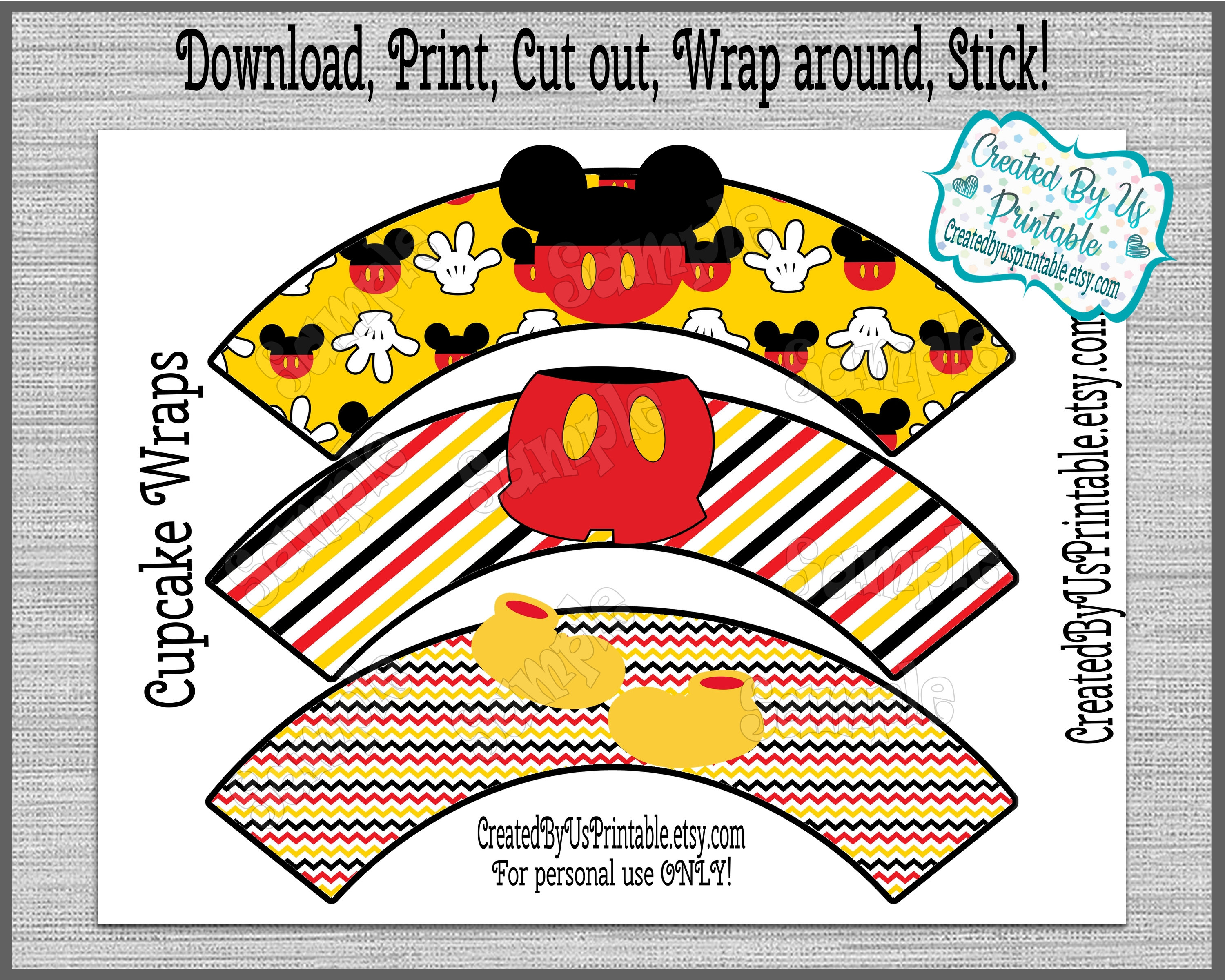 INSTANT DOWNLOAD Mickey Mouse Cupcake Wrappers Birthday Party | Etsy