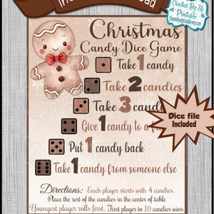 Candy Dice Game Christmas Party Games for Kids and Adults Candy Games Printable Fun Party Games Family Activity Gingerbread Instant Download