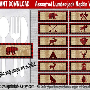 INSTANT DOWNLOAD Lumberjack Napkin wraps Birthday Decorations Mountain Baby shower napkin band Paper napkin ring holder Digital Download Diy