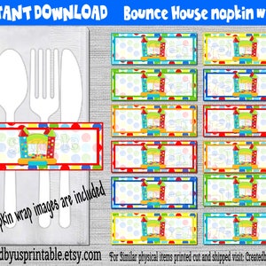 INSTANT DOWNLOAD Bounce House Napkin wrappers Birthday Decorations Baby shower napkin bands Paper napkin ring holders Digital Download Diy