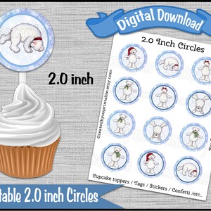 Christmas Cupcake Toppers Polar bear gift tags Polar bear 2 inch cupcake picks Christmas stickers Digital Diy printable INSTANT DOWNLOAD