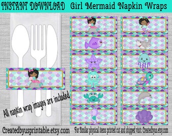 DESCARGA INSTANTÁNEA Envolturas de servilleta sirena Decoraciones Decoración sirena baby shower servilletero bandas Soporte de servilleta de papel Soporte para servilleta Digital Descargar AA