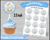 Watercolor Giraffe cupcake toppers Boy birthday party Zoo 2.0 inch circle picks Boy giraffe baby shower Digital printable INSTANT DOWNLOAD
