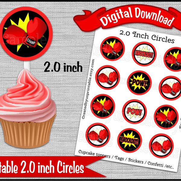 Boxing Birthday Party Red Boxing glove cupcake toppers 2 inch cupcake pick Sports Baby shower cake Digital Diy printable INSTANT DOWNLOAD