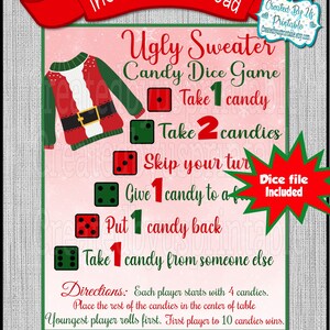 Candy Dice Game Christmas Sweater Party Games for Kids and Adults Candy Games Printable Fun Party Games Fun Family Activity Instant Download