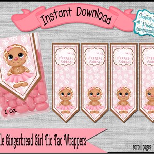 Girl Gingerbread mint labels Christmas candy gifts party favors mint candy wrappers Candy Christmas favors Digital Download Instant Download