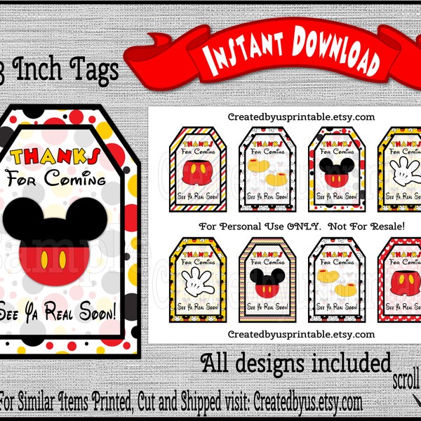 Mickey Mouse Birthday Thank You Bag Stickers - Etsy