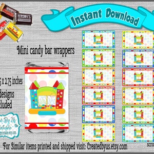 INSTANT DOWNLOAD Bounce house candy bar stickers Jump Birthday Decorations bounce candy bar wrapper candy bar wraps Digital Download Diy