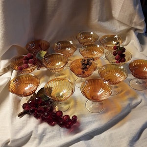 14 Vintage Marigold Carnival Glass: Champagne/Sorbet glasses